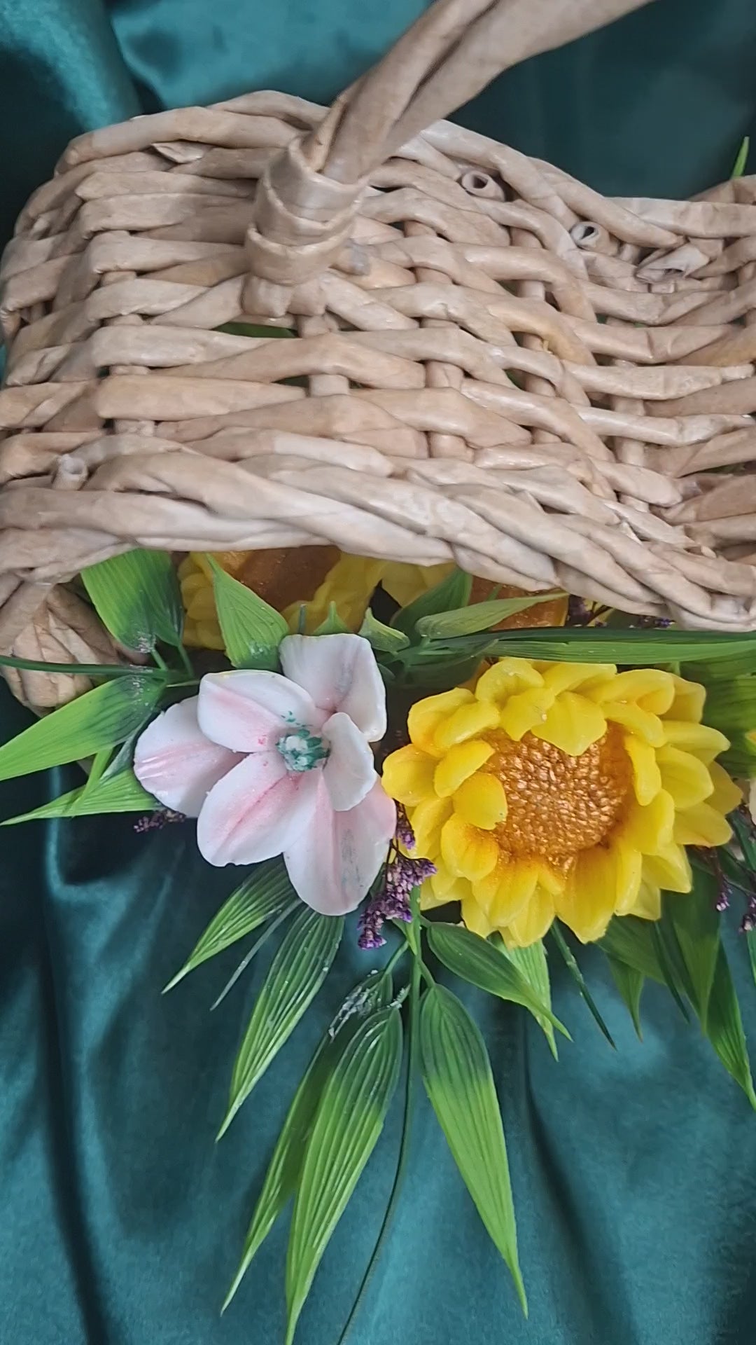 Artificial Flower Arrangement In Woven Basket Home Decor